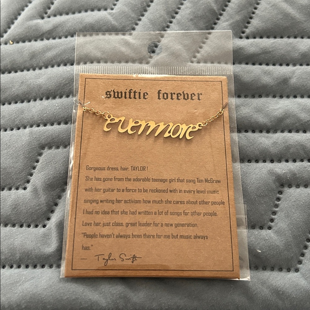 Taylor Swift Gold Script Necklace “ Evermore”